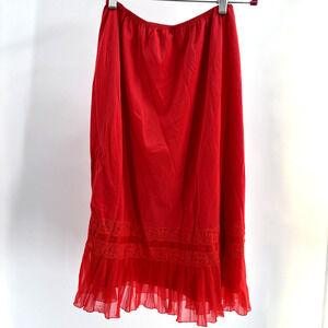 Vtg Charmode Half Slip Sears Nylon Sz L Tall Red Sheer Pleats Lace K-Fashion